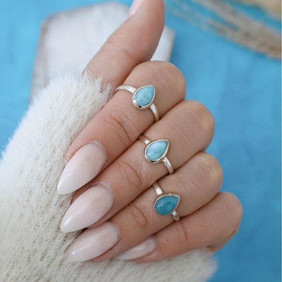 Mesa Ring Larimar Womens Silver Boho Bohemian Gypsy Dainty Gift  Present Holiday - Picture 14 of 15